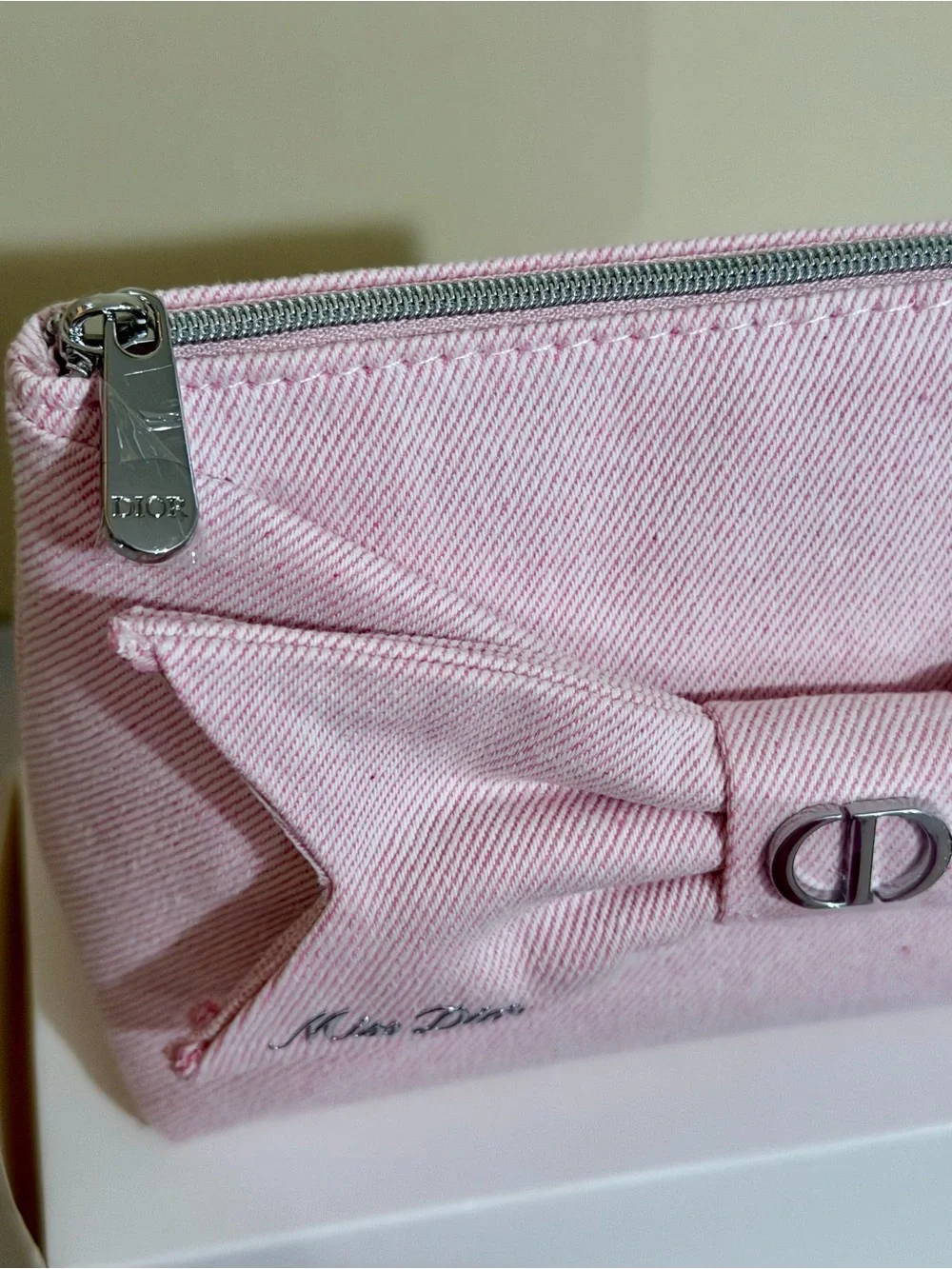Dior Light Pink Canvas Bow Cosmetic Pouch